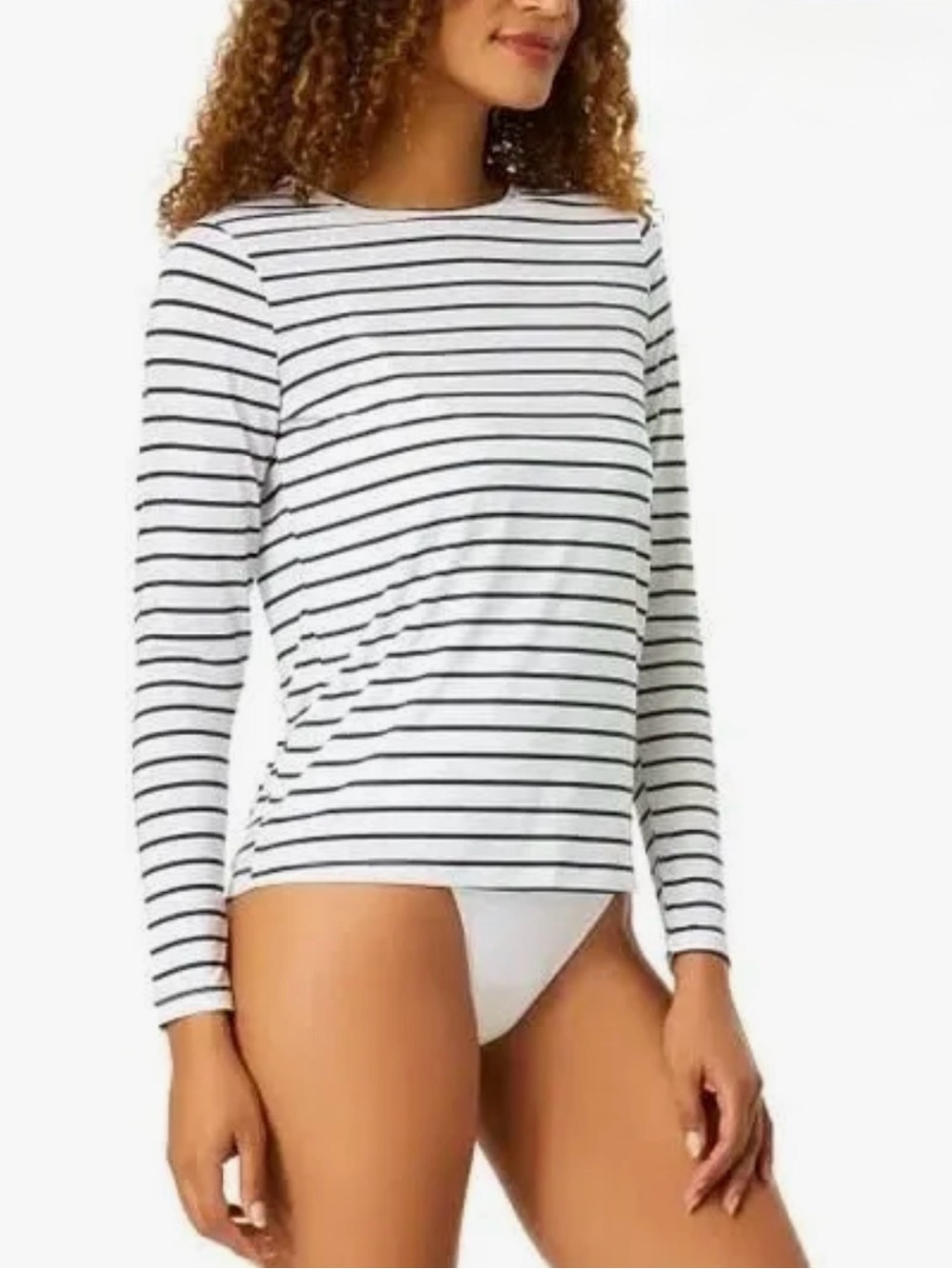 NWT Lands' End Womens Sun Swim Shirt White Navy Blue Striped RashGuard UPF 50 XL